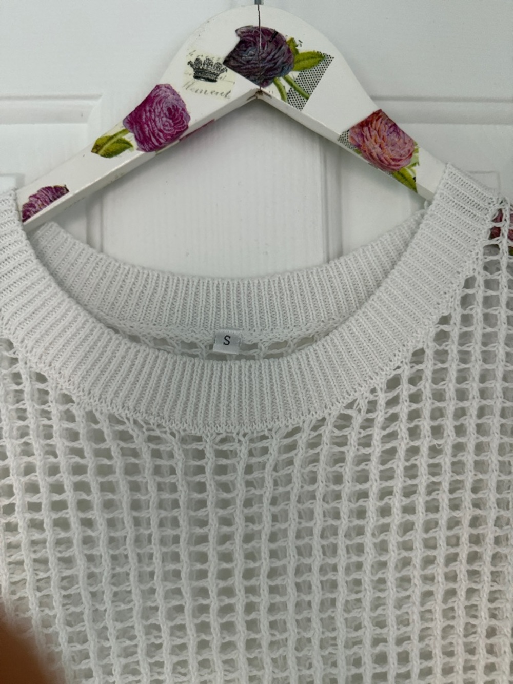 White Open-Knit Short Sleeve Sweater - Picture 3 of 6